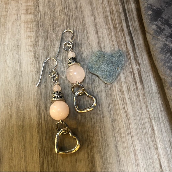 Rose Quartz Silver Heart Earrings - Picture 2 of 4